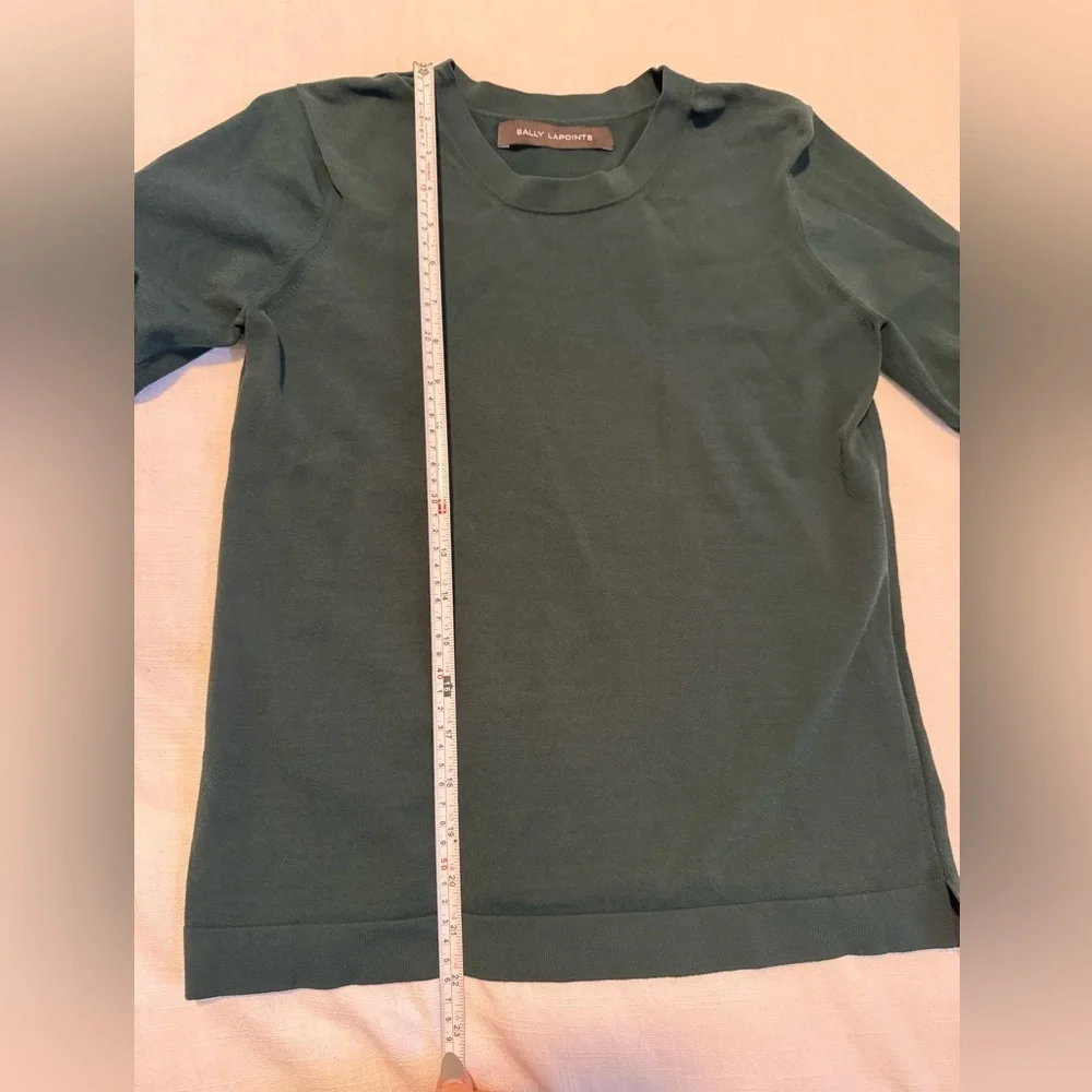 Sally LaPointe Short Cuff Sleeve Knit Tee Blouse Top Green Small Medium - Picture 5 of 6